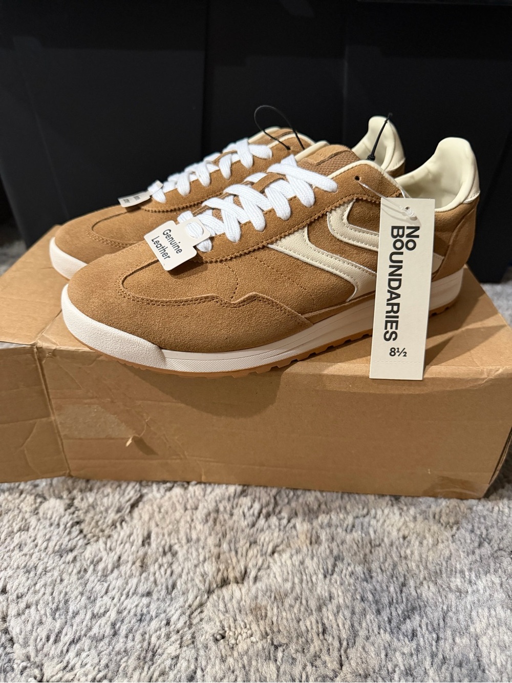 No Boundaries Men's Tan Suede Sneakers with Cream Details